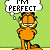 Pixelated orange cartoon cat standing with arms crossed under a speech bubble reading "I'M PERFECT" on light green background.
