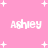 Pink background with white pixelated text 'Ashley' repeated four times and scattered white plus signs.