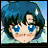 Pixelated anime-style character with blue hair and blue eyes, wearing a light blue outfit against a blue sky background.