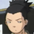 Pixelated anime-style character with black spiky hair, closed eyes, and light skin tone in a static close-up view.