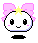 Four pixel-art character icons arranged in a , each with pink bow, yellow star, black eyes, and small blush marks on cheeks