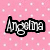 Pink polka-dot background with pixelated text reading 'Angela Is My Best Friend!' in black-outlined white letters.