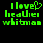 Green pixelated text on black background reads "i love" with a heart symbol replacing the 'o', followed by "heather whitman" in two lines.