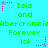 Pixelated green text on cyan background with pink and gray star-shaped animations, repeating 'Isis and Abercrombie Forever lol' in a pattern