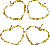 golden heart-shaped outlines composed of pixelated dots on a gray background, with varying line thicknesses and small gaps in the paths