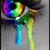 A single eye with a rainbow-colored iris and a tear streaming down, rendered in pixelated style.