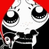 A stylized white skull with large black eyes and decorative patterns sits on a chair against a red and black background, next to text reading 'This is my smile' in mixed fonts.