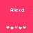 Pixelated text 'Alexa' above a of five heart icons on a solid pink background, with one heart changing color between two states