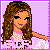 Pixelated avatar with long brown hair, pink top, and white patterned sleeves against light purple background, text below changes across frames.