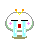 Four pixel-art frames of a white rounded character with orange/yellow antennae, showing crying and neutral expressions on gray background.