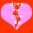 A pink heart split vertically with white text reading 'does he love me?' on a red background, displayed in two identical frames.