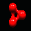 Red 3D sphere cluster rotates through multiple orientations against black background, showing varying connections between spheres.