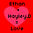 Four identical pixelated heart-shaped icons with red background and black text reading "Ethan + Hayley.D = Love" arranged in a