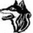 Black-and-white stylized wolf head icon with open mouth and pointed ears, displayed in a with text overlays on gray backgrounds