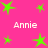 A static image with a bright pink background featuring multiple green star shapes and repeated white text reading "Annie" in four positions.