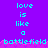 Pixelated cyan text on purple background reads "love is like a battlefield" in two with pink horizontal line between them