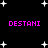 Black background with white pixelated stars and four instances of the text 'DESTANI' in bright pink block letters arranged in two