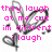 Pixelated text in bright pink reads 'they laugh at them cuz at me cuz im different i laugh' over a gray scribble background with heart shapes.