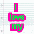 Pixelated text on lined paper background with green letters outlined in pink, reading 'i love my' and 'crazy friends'.