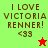 Four pixelated display "I LOVE VICTORIA RENNER! <33" text with a star symbol, each in distinct solid color backgrounds