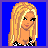 Pixelated image of a blonde woman with a black-and-white checkered top against a blue background, with text below reading 'who do' in light blue.