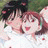A 48x48 pixel animated buddy icon featuring two anime-style characters on the left and text elements on a black background to the right, arranged in a contact sheet layout with visible frame differences.
