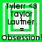 Green and white pixelated icon with text "Tyler Taylor Laufner." and "Obsession!" surrounding a central square frame.