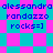Pixelated text and geometric shapes in cyan and magenta with repeated phrases 'alessandra', 'randazzo', 'rocks=]' on a checkered background.
