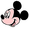 Four Mickey Mouse head icons in a showing distinct facial expressions with pink skin, black ears, and white outlines