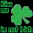 Green four-leaf clovers and text elements animate on a black background with one gray rectangle visible.