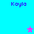 Pixelated blue background with four instances of the name 'Kayla' in purple text and three star shapes in pink and light purple.