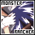 Pixelated icon shows a character with blue hair and gray clothing, text "MONSTER" top and "RANCHER" bottom, white background with blue and brown accents.