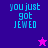 Pixelated text "you just got JEWED" in cyan on purple backgrounds with a star symbol changing color between frames.