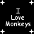 Black background with white pixelated text "I Love Monkeys" and plus signs, showing two distinct animation states where the right side's text shifts slightly leftward.