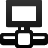 Black wireframe icon with rectangular top section, central square, and two side rectangles on light gray background.