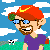 Pixel art avatar of a man with red cap, blue glasses, purple shirt, and brown beard against blue sky with white clouds and green field with black-and-white cows.