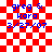 Red and white checkered background with blue text reading "greg & kara 3/27/07" in four identical , two of which show a faint red outline of a face