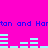 A bright pink background displays repeated blue text and light cyan bar graphs in a pixelated style.