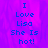 Pixelated blue text on a purple gradient background reads "I Love Lisa She Is hot!" in four lines.