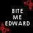 Black background with white pixelated text reading "BITE ME EDWARD" and red square-based corner decorations in four positions.