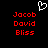A black background displays two identical red text with 'Jacob', 'David', 'Bliss' and a white pixelated heart symbol above them