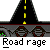 Animated sequence showing a yellow cartoon character on a road with red motion blur effects, labeled "Road rage" text below.