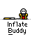 A 4x4 contact sheet of a pixel art animation showing an inflatable character's transformation sequence with visible frame-to-frame changes in pose and object interaction.