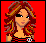 Pixelated image of a woman with long wavy red hair wearing a black and red striped top, next to 'Punk 2' text and a skull-and-crossbones symbol on red background.