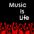 Pixelated text 'Music Is Life' appears twice on a black background above red pixelated shapes resembling flames or abstract forms.