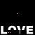 Pixelated text repeats 'LOVE' and partial phrases on black background with pink accents.