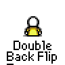 A 3x3 contact sheet of a pixel art animation showing a yellow stick figure performing a double backflip with white head and arms, displayed on gray background.