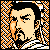 Pixelated static icon of a historical figure with black hair and beard, framed by orange-and-white checkered border on black background.