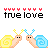 Pixel art snail icons with alternating yellow and blue shells, each paired with a 'true love' text label above or below the of icons