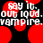 Red circular shapes and white text on a black background with repeated phrases.